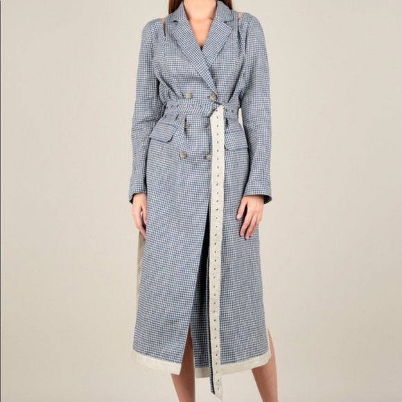 NWT Fun and Flirty Cold Shoulder Gingham Trench - Picture 2 of 3